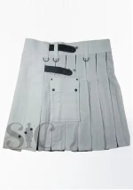 Premium Quality Traditional Scottish Black & White Utility Kilt Side