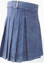 Premium Quality Traditional Scottish Blue Denim Kilt Side