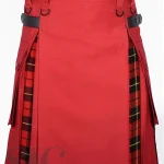 Premium Quality Traditional Scottish Red Cotton & Wallace Tartan Hybrid Kilt
