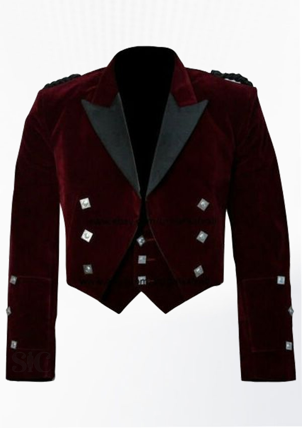 Men Scottish Custom Prince Charlie Velvet Jacket Design 1