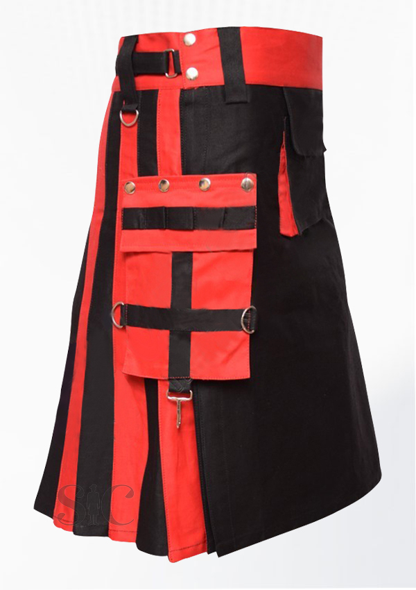 Red And Black Hybrid Two Tone Utility Kilts Design 70