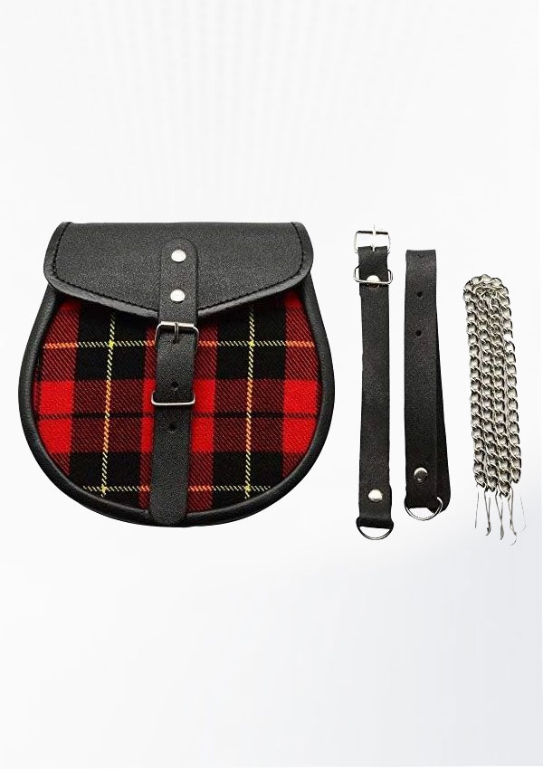 Red And Black Plaid Scottish Celtic Highlander Sporran With Chain And Belt Design 5