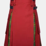 Red Cotton & Irish Tartan Hybrid Kilt