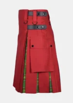 Red Cotton & Irish Tartan Hybrid Kilt Left