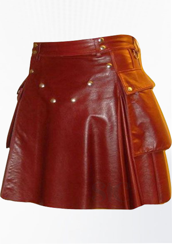 Red Leather Mini Kilt For Women Design 34