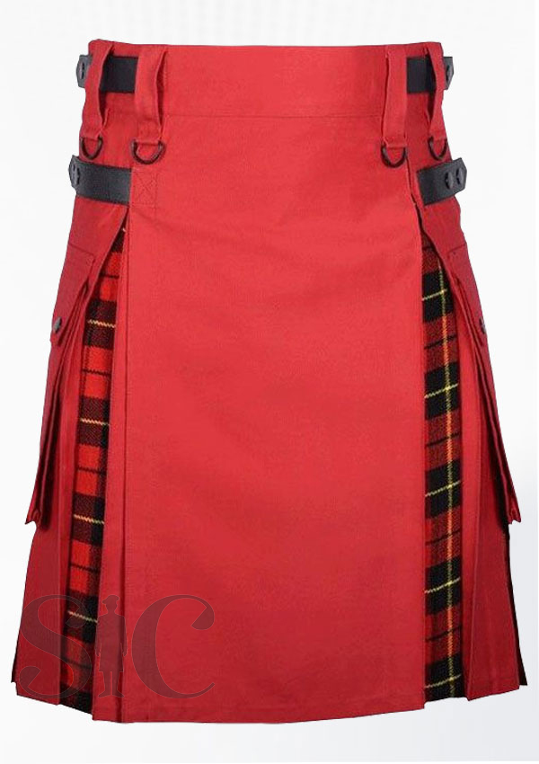 Falda escocesa híbrida utilitaria roja con diseño de tartán de Wallace 6