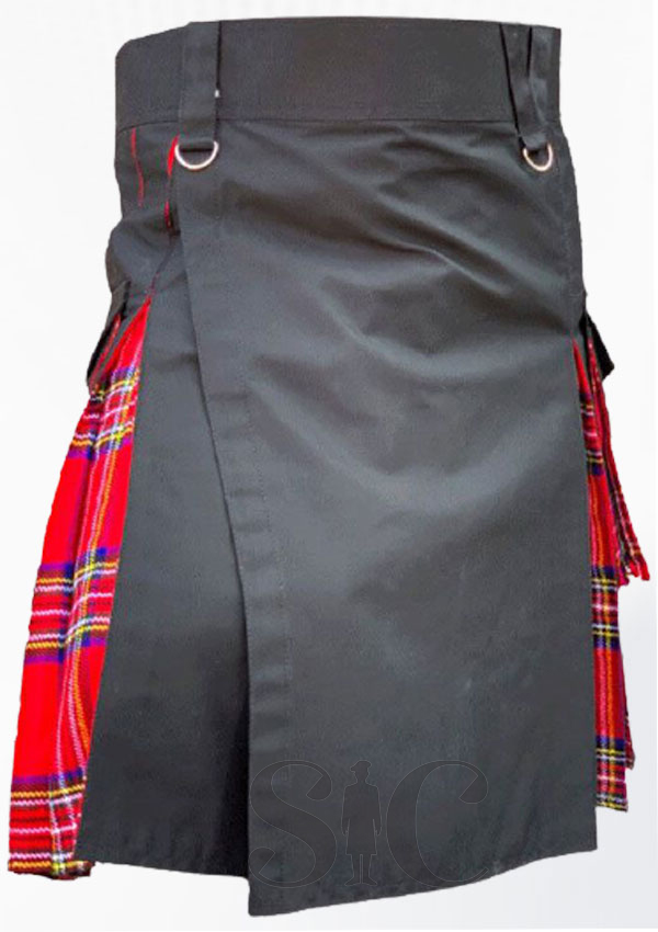 Royal Stewart con diseño de falda escocesa híbrida de algodón negro 35