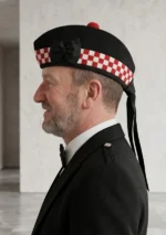 Scottish Black Glengarry Hat Side View