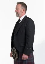 Scottish Men Black Argyle Jacket with Vest Left Side View