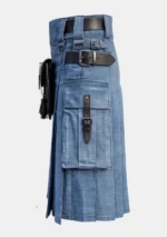 Scottish Simple Blue Denim Kilt Left