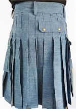 Diseño de falda escocesa utilitaria de mezclilla azul cielo 41