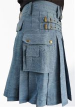 Diseño de falda escocesa utilitaria de mezclilla azul cielo 41