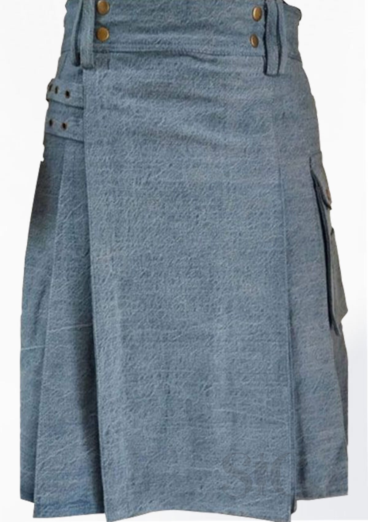 Heavy Denim Kilt With Straps - Scotland Kilt