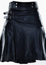 Elegante diseño de falda escocesa de cuero negro puro 24
