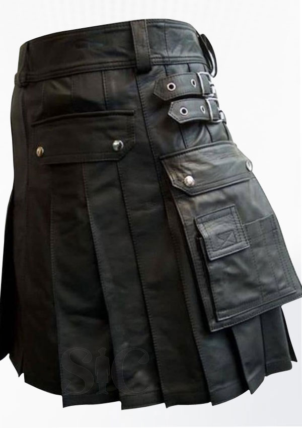 Stylish Pure Black Leather Kilt Design 24