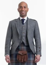 Traditional Grey Argyle Jacket with Vest Front View