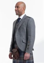 Traditional Grey Argyle Jacket with Vest Left Side View