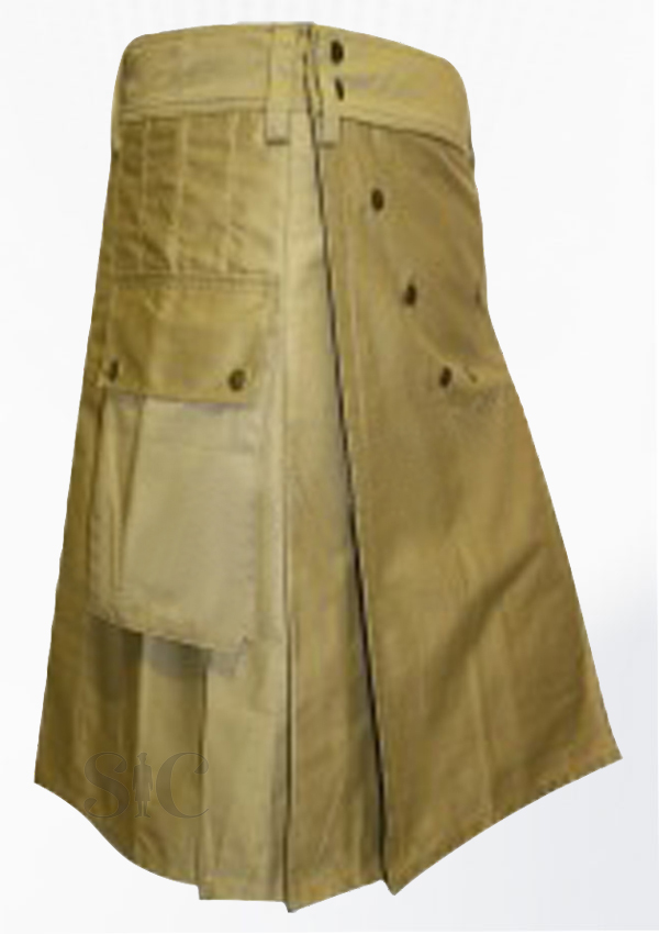Vee Worker Men Utility Sports Casual Pocket Kilt Khaki Design 79