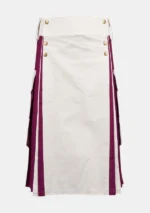 White & Burgundy Cotton Utility Kilt