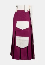 White & Burgundy Cotton Utility Kilt Right