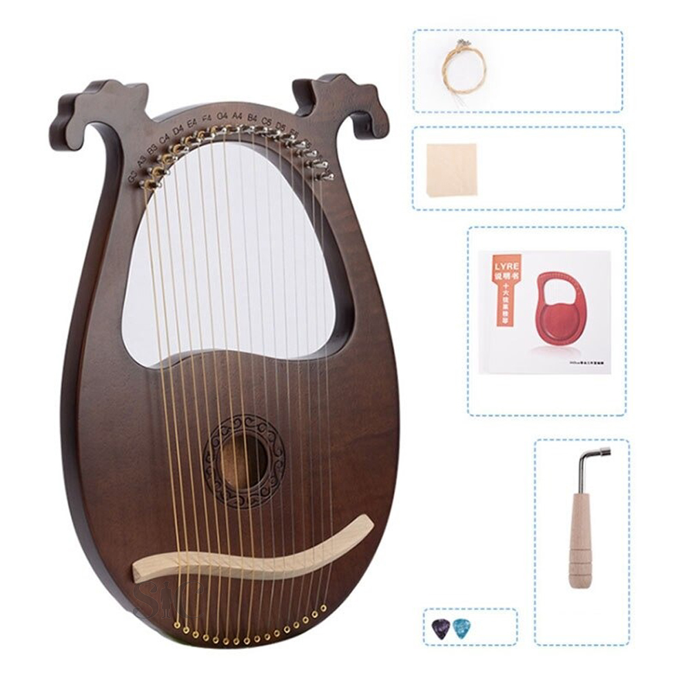 16 Saiten Lyra Harp Mahagoni Korpus mit Stimmschlüssel Pick Pack für Geschenk DE 