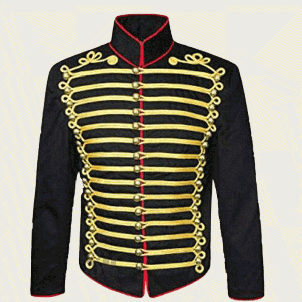 Men’s black hussar jacket front gold braid Jacket fast shipping