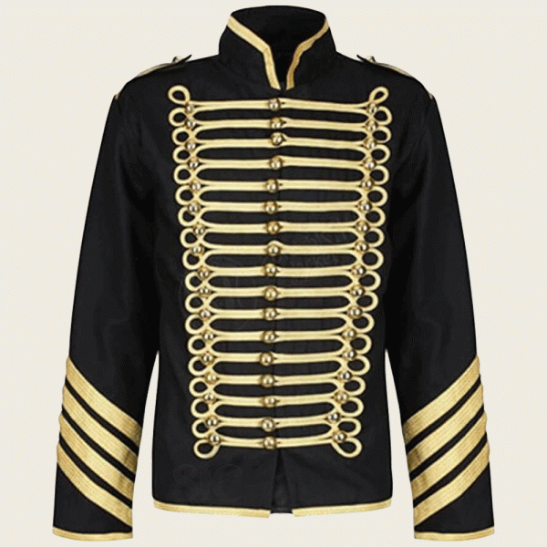 Steampunk Military Drummer Black Gold Hussar Parade Gothic Jacket Design 1