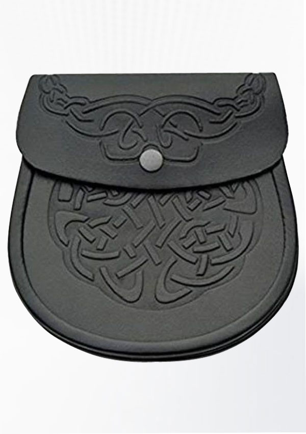 Custodia in kilt celtico in pelle nera con cintura a catena Design 3