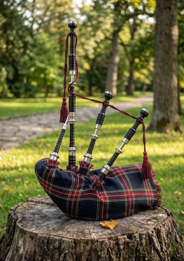 Black Stewart Tartan Bagpipe