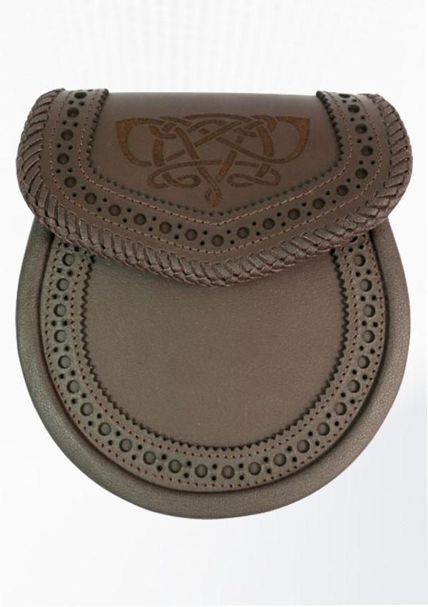 Carrick Day Sporran - Top Quality Leather Sporran with Celtic Etching on Flap and Plain Lower Design 13