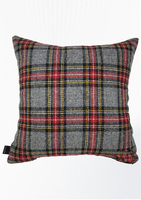 Grey Xmas Red Check Tartan Cushion Cover Handmade With Genuine harris tweed Quality Design 11