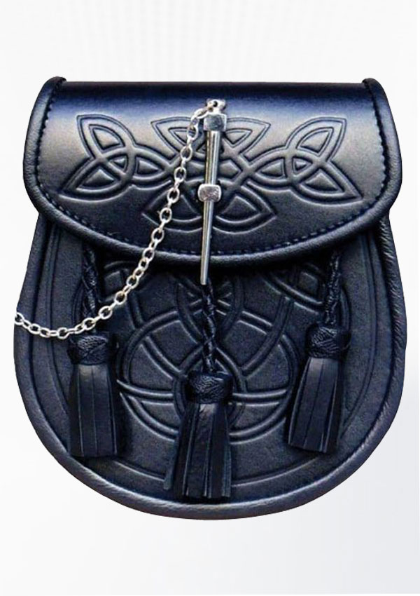 Pochette Médiévale En Cuir Noir Avec Ceinture - Motif Nœud Celtique, Pour Kilt Ou Déguisement
