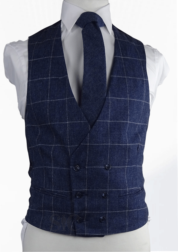 Navy Check Tweed Double Breasted Waistcoat 24