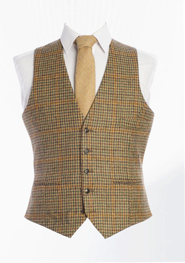 The Kinloch Tweed Waistcoat in Green Check 2