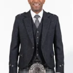 Charcoal Grey Argyle Jacket with Vest Front View