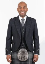 Charcoal Grey Argyle Jacket with Vest Front View