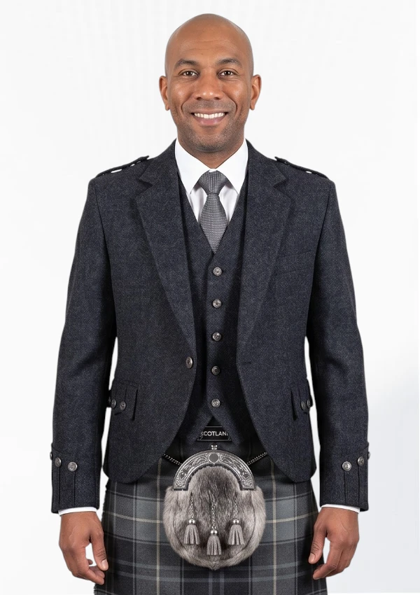Charcoal Grey Argyle Jacket with Vest Front View