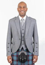 Light Grey Argyle Jacket with Vest Front View