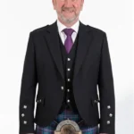 Men's Black Argyle Jacket with Vest Front View