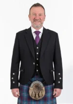 Men's Black Argyle Jacket with Vest Front View
