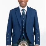 Men's Blue Argyle Jacket with Vest Front View