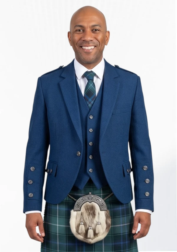 Men's Blue Argyle Jacket with Vest Front View