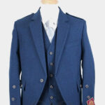 Premium Quality Hand Made Scottish Blue Argyle Jacket with Vest Design 22