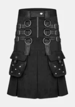 Black Double Side Pocket Hybrid Kilt