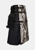 Black and White Cargo Utility Kilt Right