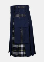 Blue Cotton Hybrid Kilt Left