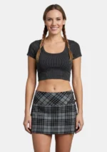 Granite Grey Tartan Skirt Front View