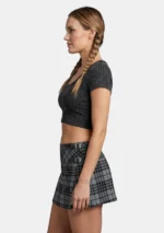 Granite Grey Tartan Skirt Left Side View