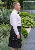 Men's Black Double Side Pocket Hybrid Kilt Side