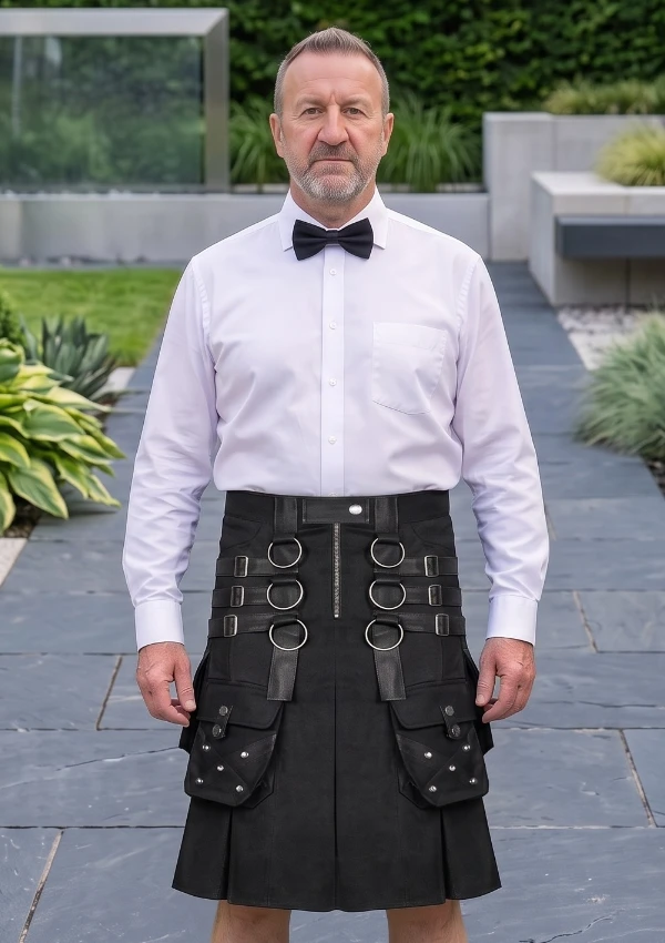 Men's Black Double Side Pocket Hybrid Kilt